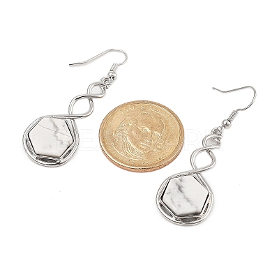 Hexagon Natural Howlite Dangle Earrings EJEW-K298-01P-05-1