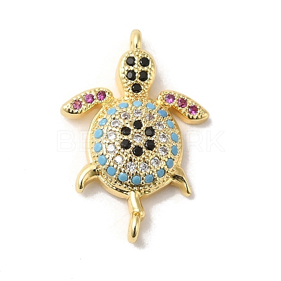 Rack Plating Brass Micro Pave Colorful Cubic Zirconia Connector Charms KK-K377-33G-1