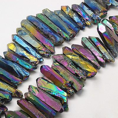Irregular Strip Electroplated Natural Quartz Crystal Beads Strands G-N0128-59-1