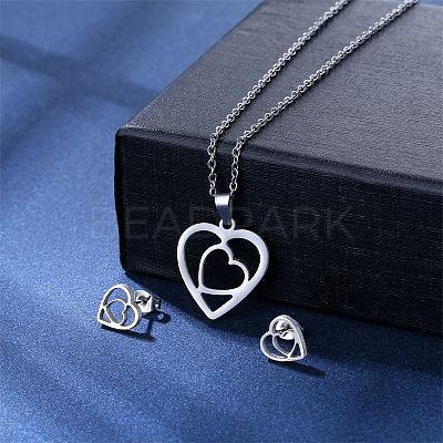 304 Stainless Steel Pendant Necklace & Stud Earring FS-WGC30A7-02-1
