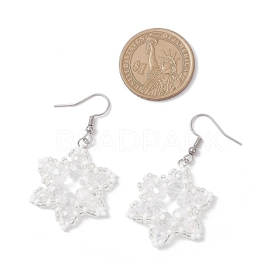 304 Stainless Steel Glass Snowflake Dangle Earrings EJEW-MZ00525-1