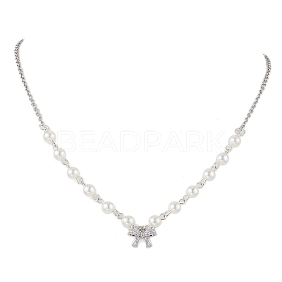 Bowknot Brass Micro Pave Cubic Zirconia Pendant Necklaces NJEW-JN04908-1