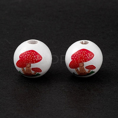 Printed Natural Wood European Beads WOOD-C015-05-1