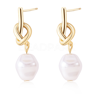 Knot with Imitation Pearl Dangle Stud Earrings JE1099A-1