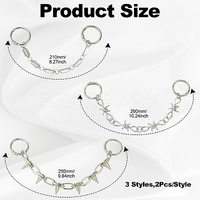 6Pcs 3 Styles Hip-hop Style Stainless Steel Shoe Chains FIND-CJ0003-91-1