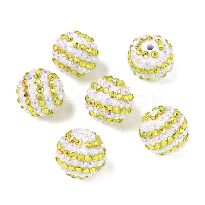 Striped Resin Rhinestone Beads OACR-A037-01G-1