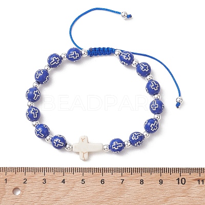 Adjustable Acrylic & Synthetic Turquoise & Non-magnetic Hematite Beads Braided Beaded Bracelets for Women BJEW-JB13578-1