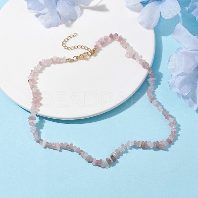 Natural Rose Quartz Chip Beaded Necklace NJEW-JN04616-03-1