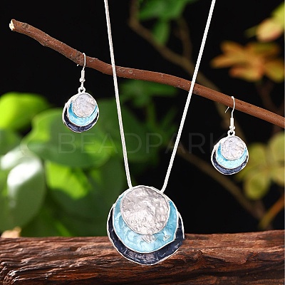 Three Flat Round Zinc Alloy Enamel Pendant Necklaces & Dangle Earrings Sets WGCF00E-02-1