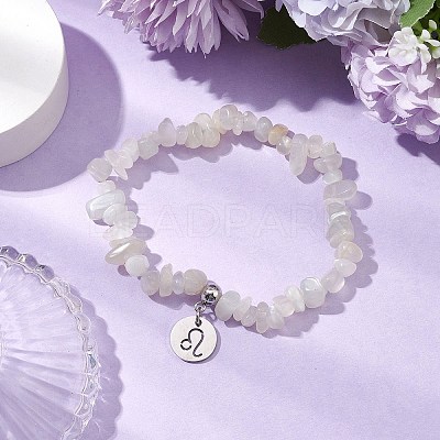 Natural Moonstone Chip Beaded Stretch Bracelets BJEW-JB11133-07-1