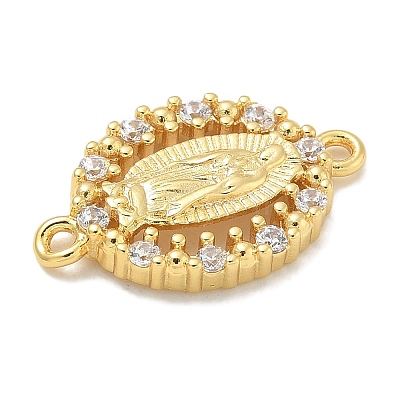 Rack Plating Brass Clear Cubic Zirconia Religion Oval Virgin Mary Connector Charms KK-L224-097G-1