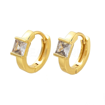 Square Rack Plating Brass with Clear Cubic Zirconia Hoop Earrings for Women EJEW-G409-05G-1