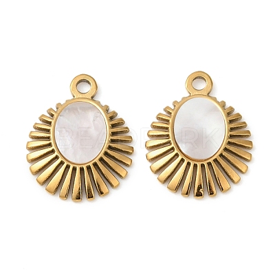 304 Stainless Steel Natural White Shell Pendants STAS-L288-07G-02-1