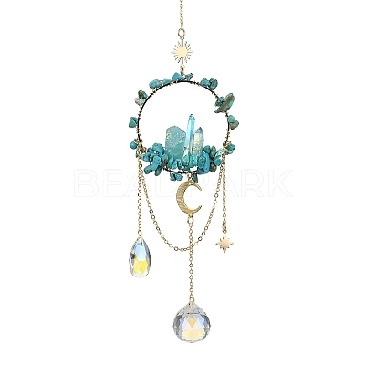 Synthetic Turquoise & Dyed Natural Quartz Crystal with Glass Pendant Decorations HJEW-TA00123-01-1