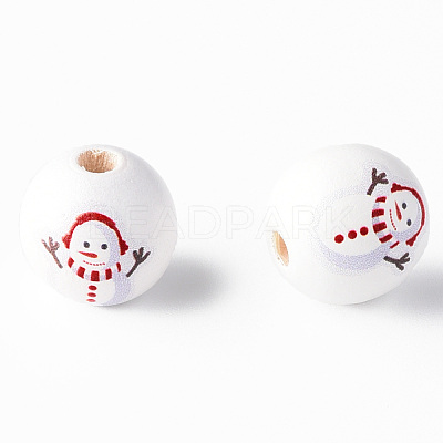 Painted Natural Wood Round Beads WOOD-N006-181-1