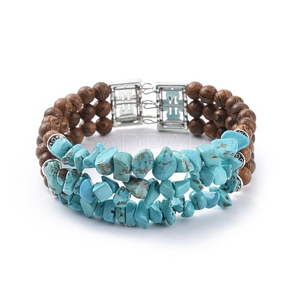 Three Loops Synthetic Turquoise(Dyed) Chip Beads Wrap Bracelets BJEW-JB04657-03-1