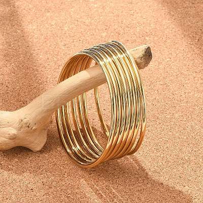 7Pcs PVD Vacuum Plating 201 Stainless Steel Plain Bangle Sets for Women BJEW-L664-022C-G02-1