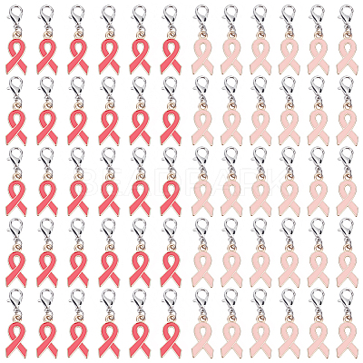 60Pcs 2 Colors Awareness Ribbon Shape Alloy Enamel Pendant Decoration HJEW-HY00036-1
