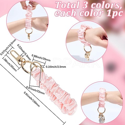 3Pcs 3 Colors Satin Cloth Bracelet Wristlet/Hair Tie Keychain KEYC-SC0001-31A-1