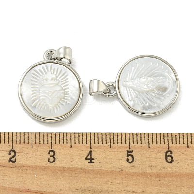 Rack Plating Brass Pave Natural White Shell Pendants KK-U025-11P-04-1