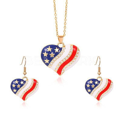 Independence Day Zinc Alloy Enamel & Rhinestone Pendant Necklaces & Dangle Earrings Sets FS-WG64DB3-01-1