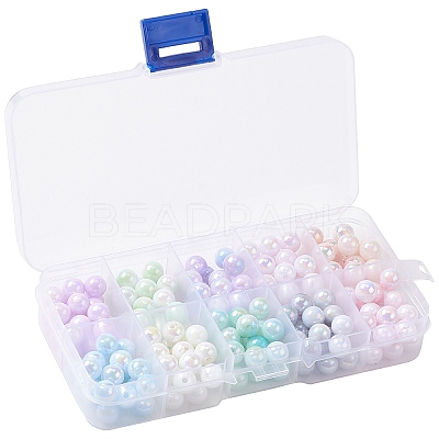 250Pcs 10 Colors Iridescent Plating Acrylic Beads MACR-CJ0001-66-1-1