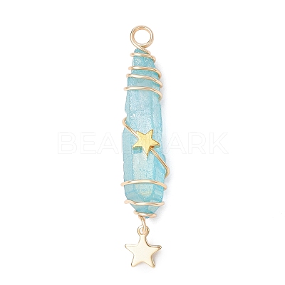 3Pcs 3 Styles Electroplated Natural Quartz Crystal Pointed Copper Wire Wrapped Pendants PALLOY-JF03766-04-1