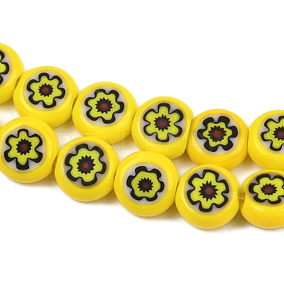 Handmade Millefiori Glass Flat Round Bead Strands LK-P010-06-1