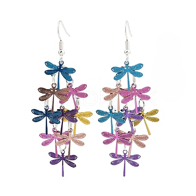 430 Stainless Steel Dragonfly Dangle Earrings EJEW-A137-04P-01-1