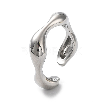 Rack Plating Brass Twist Wave Open Cuff Rings for Women X-RJEW-Q777-08P-1