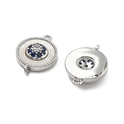 Brass Micro Pave Blue Cubic Zirconia and Shell Connector Pendants KK-B129-17P-1