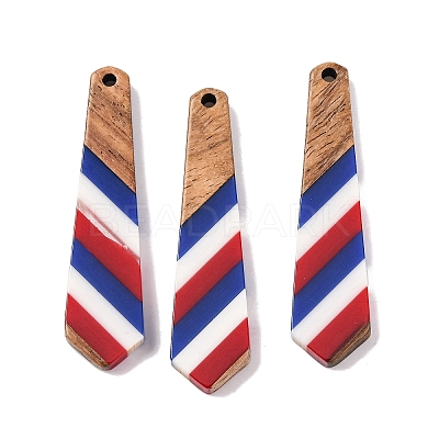 Independence Day Opaque Striped Resin & Walnut Wood Pendants RESI-U010-02C-1