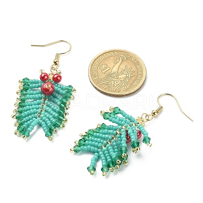 MIYUKI Rocailles & Glass Pearl Beaded Leaf Dangle Earrings EJEW-MZ00091-1