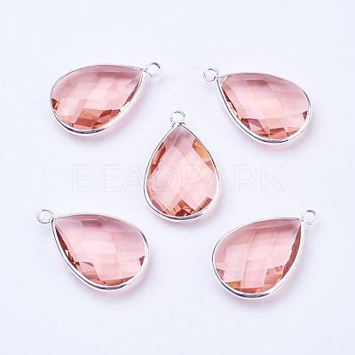Silver Color Plated Brass Glass Teardrop Pendants GLAA-M006-A-16S-1