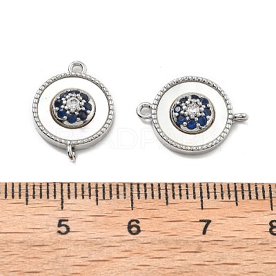 Brass Micro Pave Blue Cubic Zirconia and Shell Connector Pendants KK-B129-17P-1