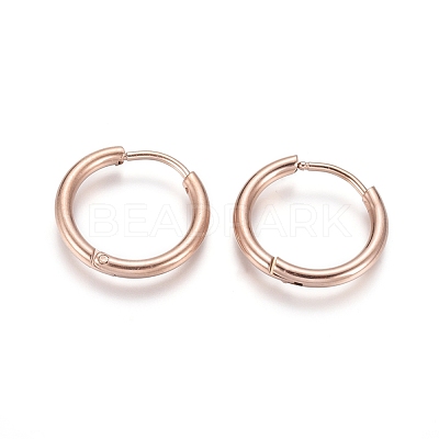 Ion Plating(IP) 304 Stainless Steel Huggie Hoop Earrings EJEW-F111-16mm-RG-1