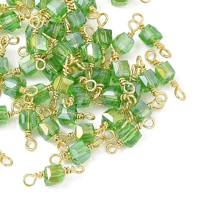 Glass Faceted Cube Connector Charms KK-C097-10G-01-1