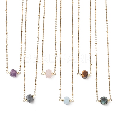 Natural Mixed Stone Faceted Nuggets Pendant 304 Stainless Steel Satellite Chain Necklaces NJEW-JN06025-1