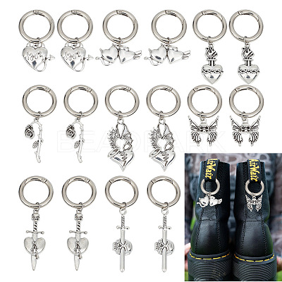 16Pcs 8 Style Gothic Style Alloy Shoe Charms HJEW-AB00630-1