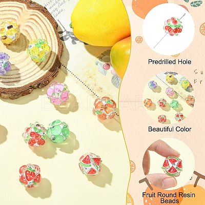 10Pcs 10 Colors Fruit Round Resin Beads RESI-CJ0004-94-1