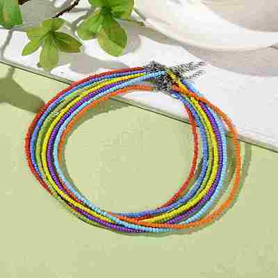 7 Pcs 7 Colors Chakra Jewelry Glass Seed Beaded Necklaces Set NJEW-JN03803-1