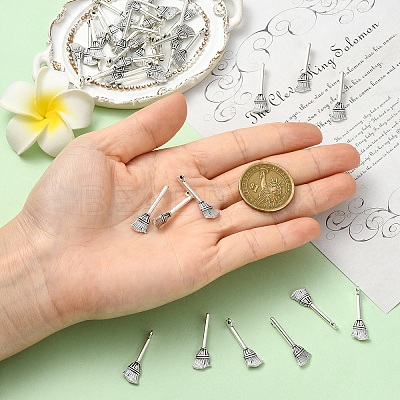 50Pcs Tibetan Style Zinc Alloy Broom Pendants TIBEP-YW0002-15-1