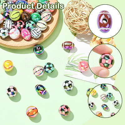 UV Plating Sport Theme Opaque Acrylic Beads OACR-CJC0019-005-1