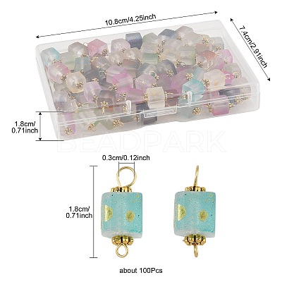 100Pcs Glitter Frosted Glass Cube Connector Charms PALLOY-FS00042-02-1