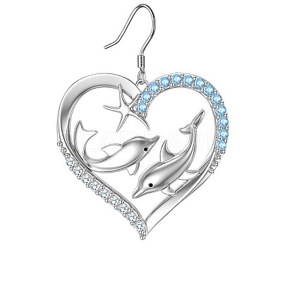 Heart with Dolphin Alloy Rhinestone Pendant Necklaces & Dangle Earrings Sets for Women FS-WGEAD9B-01-1