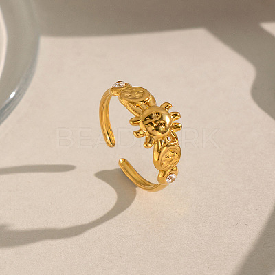 304 Stainless Steel Micro Pave Cubic Zirconia Cuff Open Rings for Women EU8307-1
