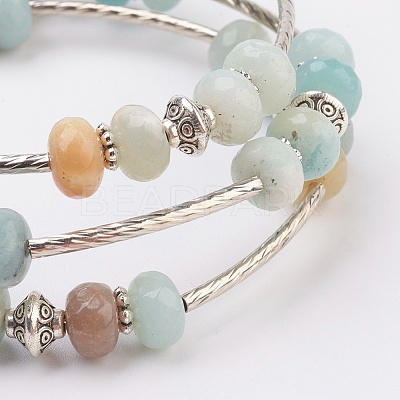 Natural Flower Amazonite Beads Wrap Bangles BJEW-JB03578-04-1