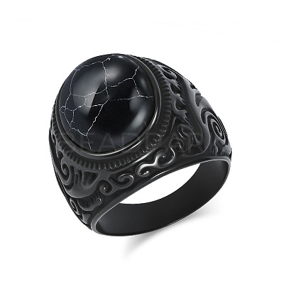 304 Stainless Steel with Synthetic Turquoise Finger Rings for Men FS-WG44E14-18-1