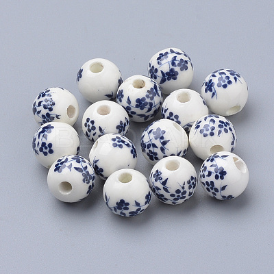 Floral Printed Porcelain Beads PORC-Q201-6mm-4-1