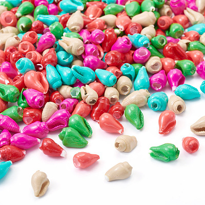 300Pcs 6 Colors Spray Painted Natural Spiral Shell Beads Strands BSHE-TA0001-14-1